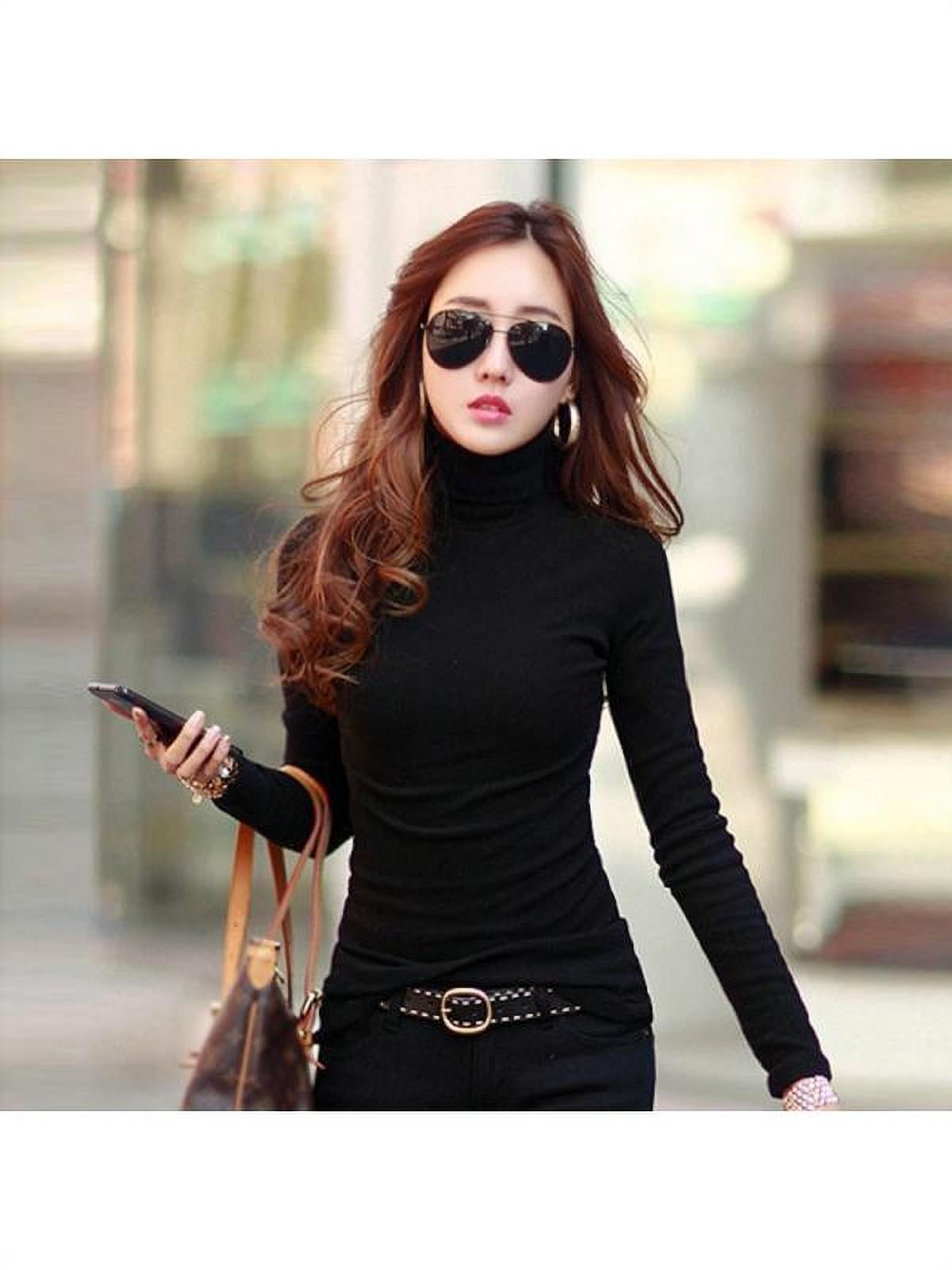 Big Saving Women Turtleneck Sweater Fall Long Sleeve Cotton Slim Fit Active Top Solid Color Casual Stretchy Long Shirt Walmart