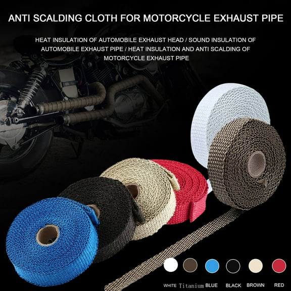 2.5CM 5M Fiberglass Exhaust Header Pipe Heat Wrap Tape, Exhaust Insulation Wrap Kit with 4 Ties, Ideal for Car, Truck, Motorcycle, and Vehicle Heat Protection