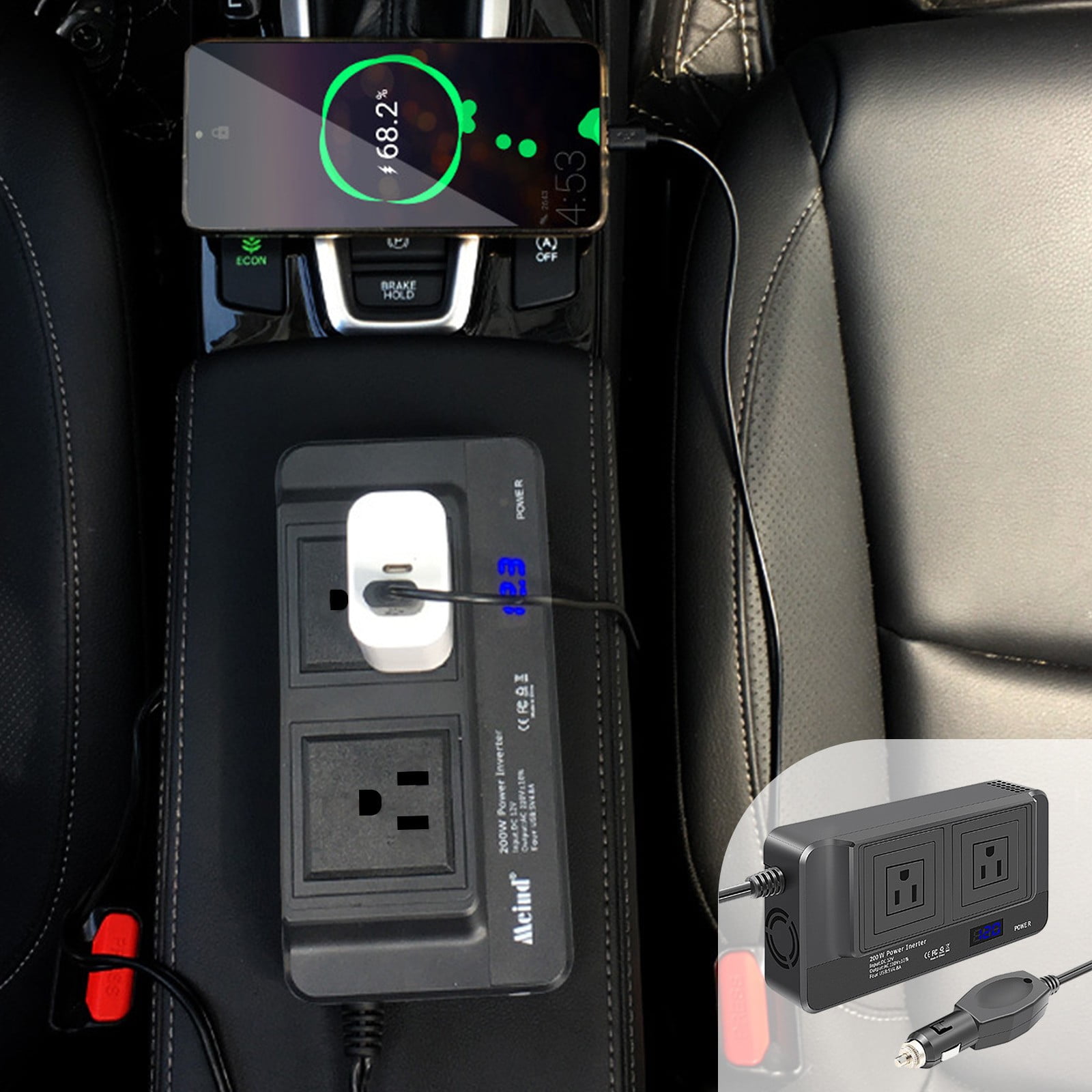 Big Savings! 200W Plug-In Car Inverter, USA Socket, 12V DC to AC Converter, Power Adapter with QC3.0 Fast Charging for Car, RV, and Travel Deals of The Day Clearance!
