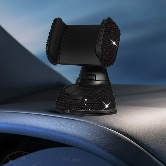 Diamond Inlaid Car Cell Phone Mount, Dual Function Suction Cup and Navigation Holder, Rotating Cell Phone Mount for Cars