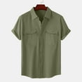thumbnail image 1 of Men's Vacation Solid Color Cotton Linen Double Pocket Casual Shirts Short Sleeves, 1 of 8