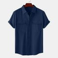 thumbnail image 1 of Men's Vacation Solid Color Cotton Linen Double Pocket Casual Shirts Short Sleeves, 1 of 8