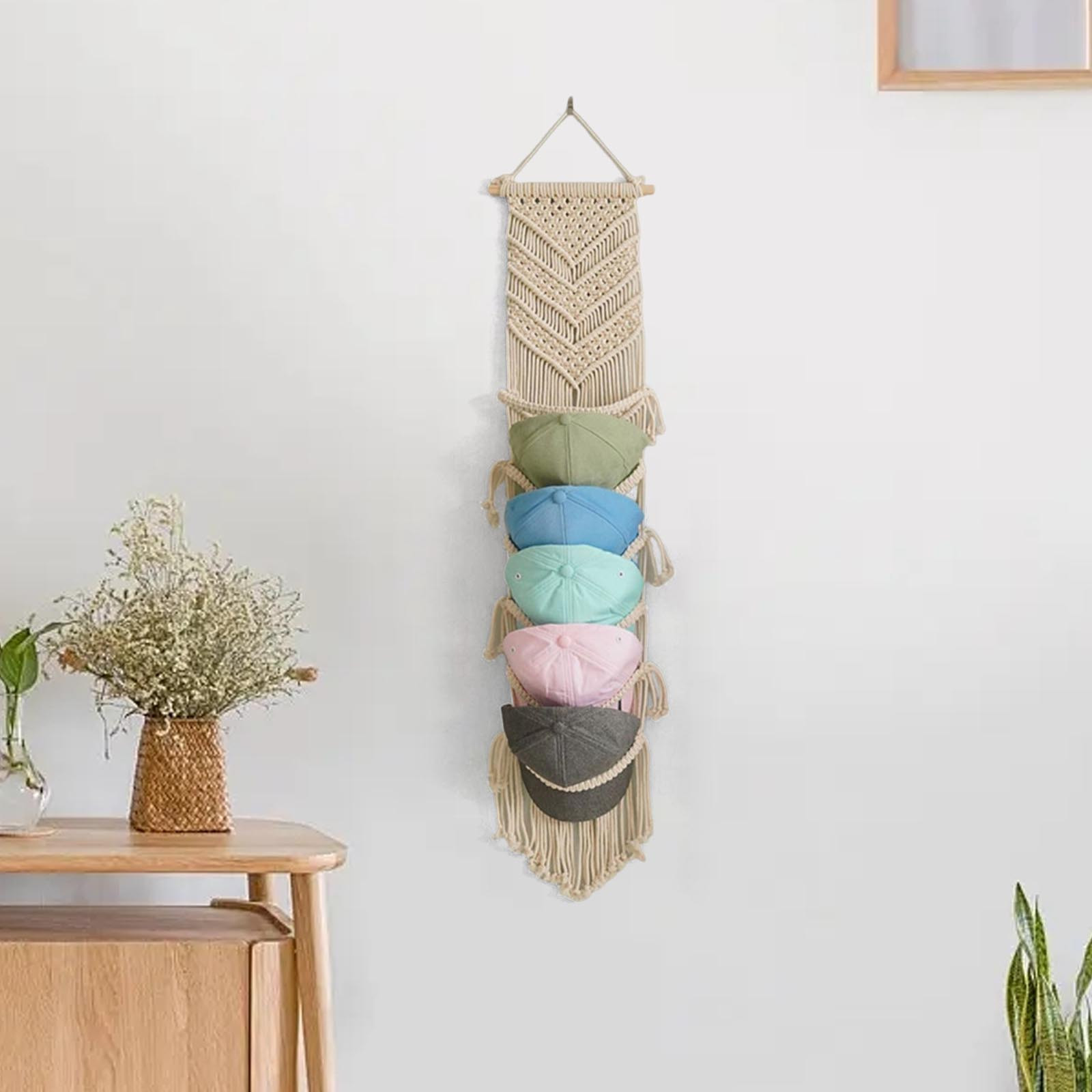 Big Savings! Wall-Mounted Hat Rack with Woven Tapestry Design, Bohemian Style Cap Storage Rack for Home, Bedroom, or Closet, Space-Saving Decorative Hat Holder