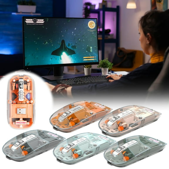Wireless Bluetooth Transparent Mouse, Rechargeable Ergonomic Mouse for Computers, Stylish See-Through Design for Office and Home Use