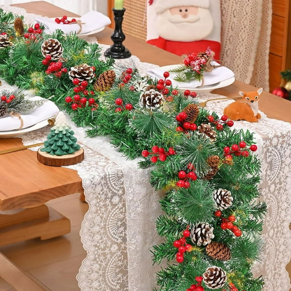 Big Savings karymi Christmas Pineneedles Rattan 270CM/106IN with Pinecone and Red Berries Christmas Decorations Artificial Rattan for Fireplaces Stairs Aisles Doorframes Etc. Christmas Party Favors