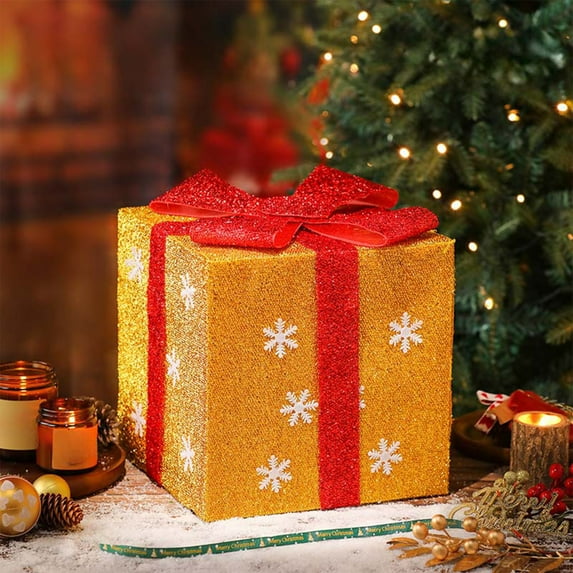 Big Savings karymi PVC Christmas Gift Box Decorations 5.91in Red Green Yellow Stackable Present Boxes for Tree Base and Tabletop Room Decor up to 60% off Weekly flyer