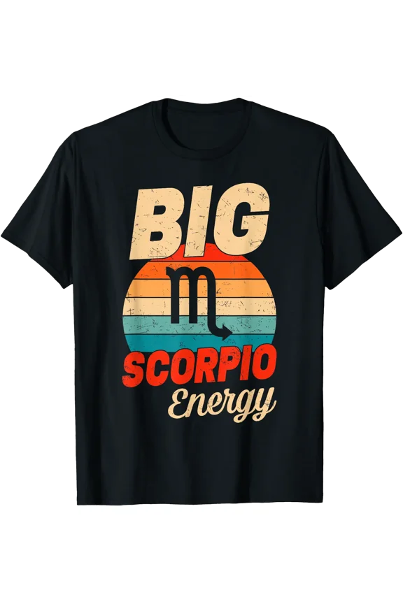 Big Scorpio Energy Men Women Retro Sunset Zodiac Birthday T-Shirt