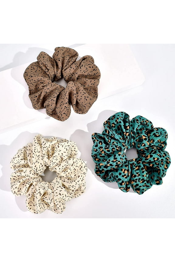 Big Scrunchies for Thick Hair Large Satin Hair Scrunchy Chiffon Fluffy Elastic Hair Ties Cheetah Hair Ropes Jumbo Hair Scrunchies Oversized Scrunchies 3 Pack B