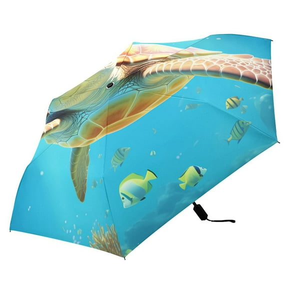 Big Sea Turtle Compact Folding Umbrella for Rain Windproof Travel Umbrella UPF 50+ Lightweight Packable Arc Size