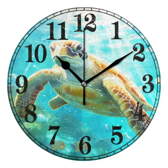 Big Sea Turtle in Sea Blue 10" Silent Wall Clock Non-Ticking Battery Clocks