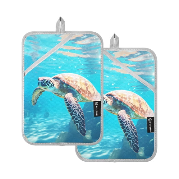 Big Sea Turtle in Sea Pot Holders Set of 2 Heat Resistant Kitchen Oven Gloves Potholder Cooking Baking Microwave Mitts