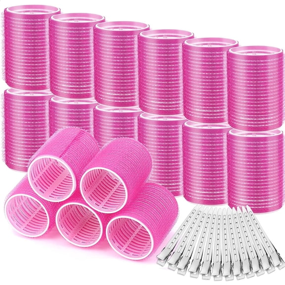 Big Self-Grip Hair Rollers with Stainless Steel Duckbill Clips for Long, Medium Hair and Volume