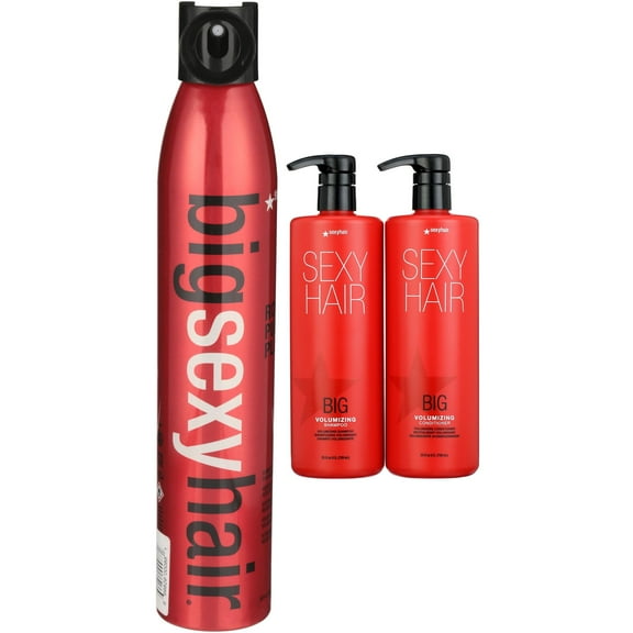 Big Sexy Hair Volumizing Shampoo and Conditioner 25 oz Duo Set & Big Sexy Hair Root Pump Plus Humidity Resistant Volumizing Spray Mousse 10 oz. Can