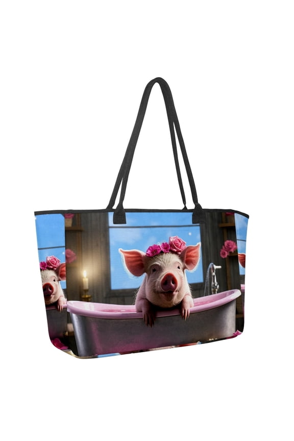 Big Shoulder Handbags for Women,Funny Cute Pig Pink Large Casual Tote Bags for Work Travel Commuter Shopping Trendy Handbag