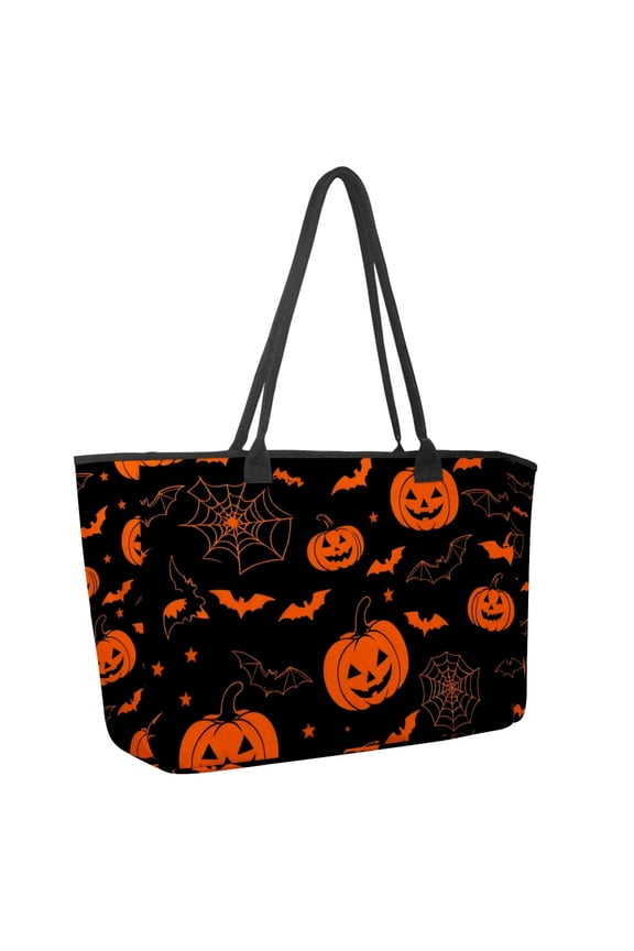Big Shoulder Handbags for Women,Halloween Pumpkin Bat Large Casual Tote Bags for Work Travel Commuter Shopping Trendy Handbag
