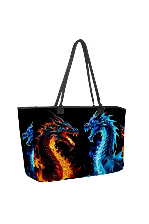 Big Shoulder Handbags for Women,Ice Fire Dragon Large Casual Tote Bags for Work Travel Commuter Shopping Trendy Handbag