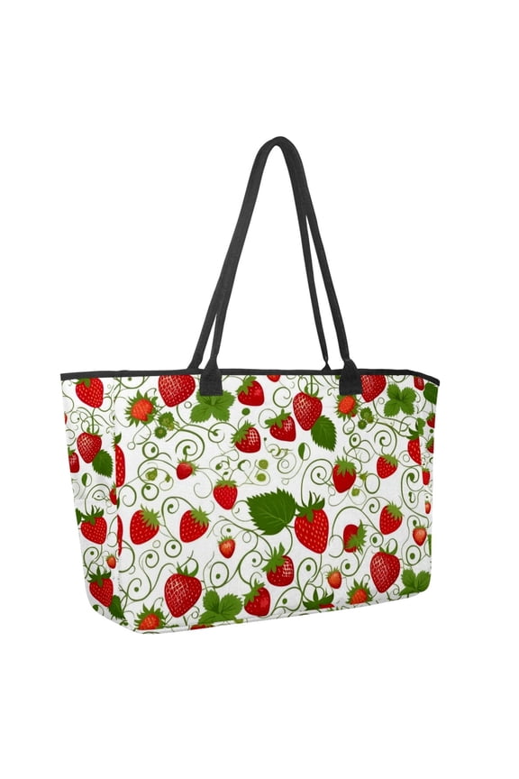 Big Shoulder Handbags for Women,Strawberry Fruit Large Casual Tote Bags for Work Travel Commuter Shopping Trendy Handbag