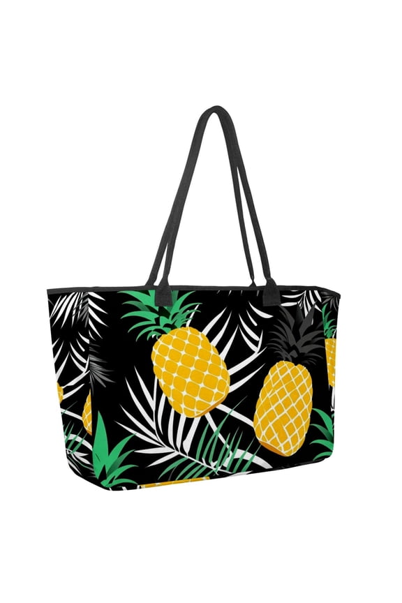 Big Shoulder Handbags for Women,Summer Pineapple Palm Leaves Large Casual Tote Bags for Work Travel Commuter Shopping Trendy Handbag