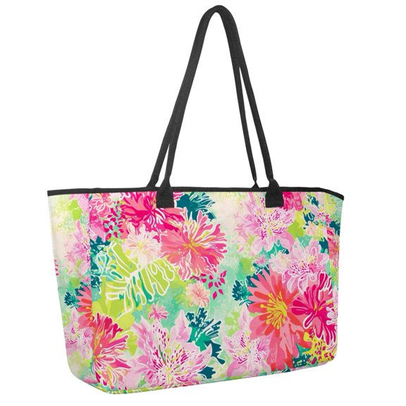 Big Shoulder Handbags for Women,Tropical Floral Hawaii Flower Vintage Large Casual Tote Bags for Work Travel Commuter Shopping Trendy Handbag