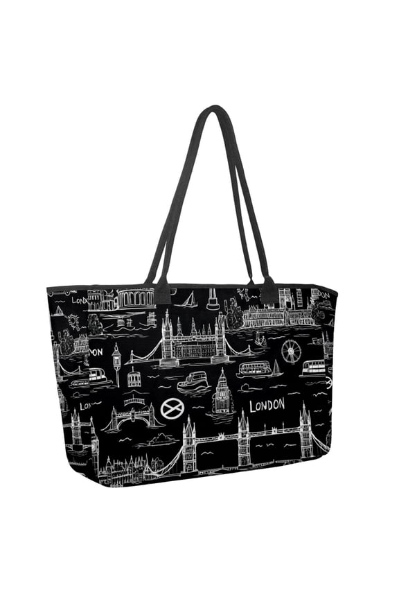 Big Shoulder Handbags for Women,Vintage Buildings London Bridge Large Casual Tote Bags for Work Travel Commuter Shopping Trendy Handbag