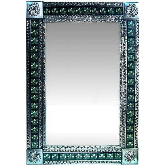 Big Silver 3-Lily Tile Talavera Tin Mirror