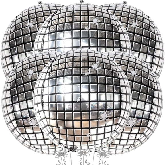 , Silver Disco Ball Balloons - Huge 22 Inch, Pack of 6 | 4D Sphere Balloons for Disco Party Decorations | Silver Birthday Decorations | Retro Party Decoration, 70's Theme Party, Anniversary