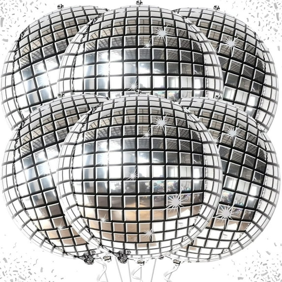 Big Silver Disco Ball Balloons - 22 Inch, Pack of 6 Disco Party Decorations | 4D Sphere Disco Balloons for Disco Bachelorette Party Decorations | Silver Birthday Decorations