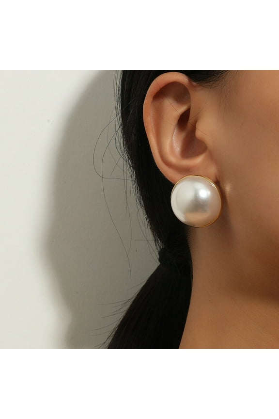 Big Simulated Pearl Earrings Temperament Simple White Statement Earrings For Women Stud Earrings Jewelry Gift