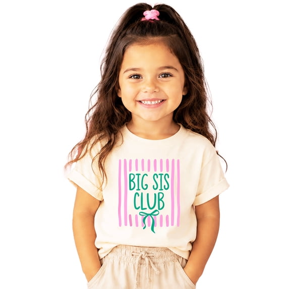 Big Sis Club Shirt for Girls Coquette Bow Sibling Reveal Tee, Natural Shirt, 4T
