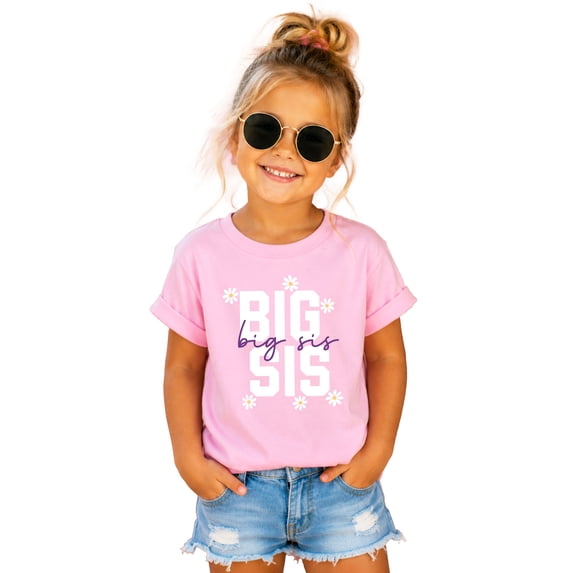 Big Sis Daisy Shirt for Girls Big Sister Sibling Reveal Tee, Pink Shirt, 2T