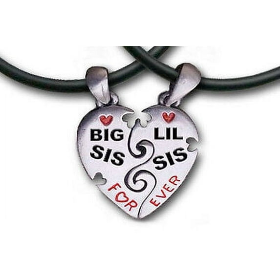 Big Sis & LiL Sis Necklaces - Sister Friendship Split Heart Pendants w/ Ropes
