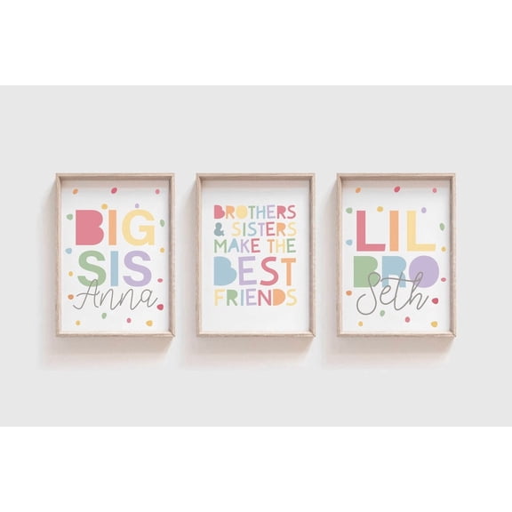 Big Sis Lil Bro Prints, Brother and Sister Make Best Friends Prints, Sibling Prints, Brother Sister Shared Bedroom, Playroom Decor, Stretched Canvas