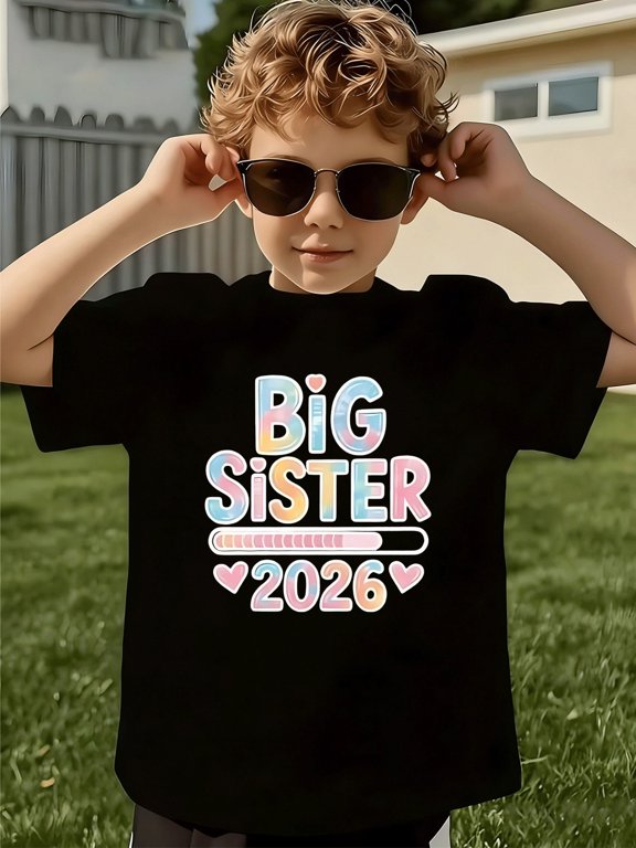 Big Sister 2026 Loading Bar Graphic T Shirt For Boys Girls Cute Funny Pregnancy Announcement Gift Unisex Short Sleeve Cotton Tee