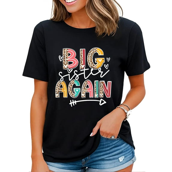 Big Sister Again Leopard Soon To Be Sis Announcement Girls T-Shirt Black Large