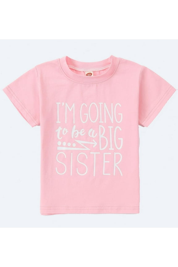 Big Sister Announcement T Shirt Toddler Baby Girls Birthday Tees Kids Short Sleeve Summer Tops (Unique pink, 2T)