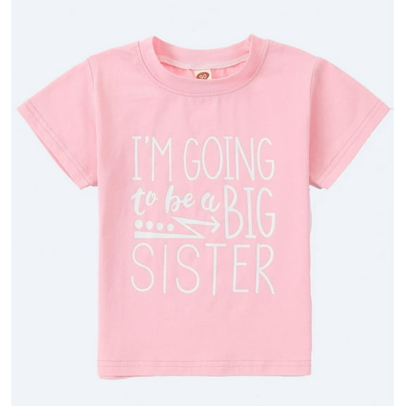 Big Sister Announcement T Shirt Toddler Baby Girls Birthday Tees Kids Short Sleeve Summer Tops (Unique pink, 2T)