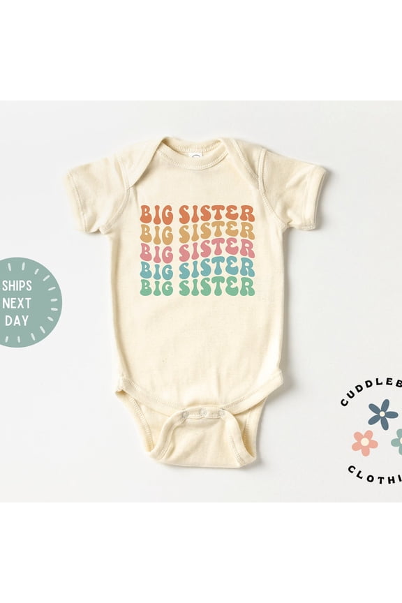 Big Sister Baby Bodysuit, Retro Rainbow Big Sis Bodysuit, Big Sister Sibling Bodysuit, Baby Announcement, Pregnancy Reveal