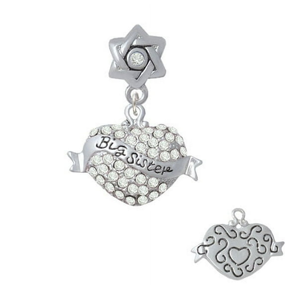 Big Sister Banner on Clear Crystal Heart - Star of David with Clear Crystal Charm Bead