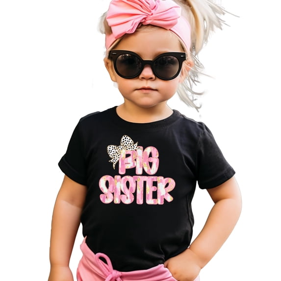 Big Sister Bow Shirt for Infant Toddler and Youth Girls Trendy New Sister Graphic Tee Black Shirt 12 Months
