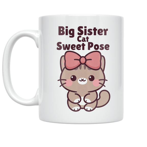 Big Sister Cat Sweet Pose - Cat Lover - 11 oz Ceramic Coffee Mug