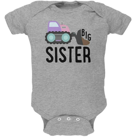Big Sister Construction Truck Digger Soft Baby One Piece Heather 12-18 M