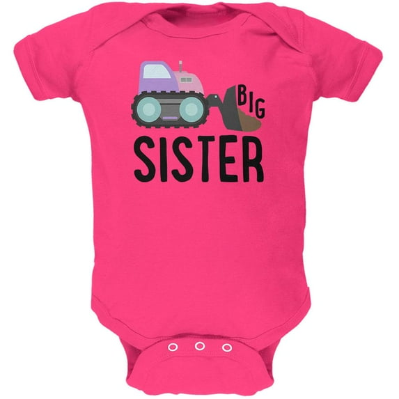Big Sister Construction Truck Digger Soft Baby One Piece Hot Pink 18-24 M