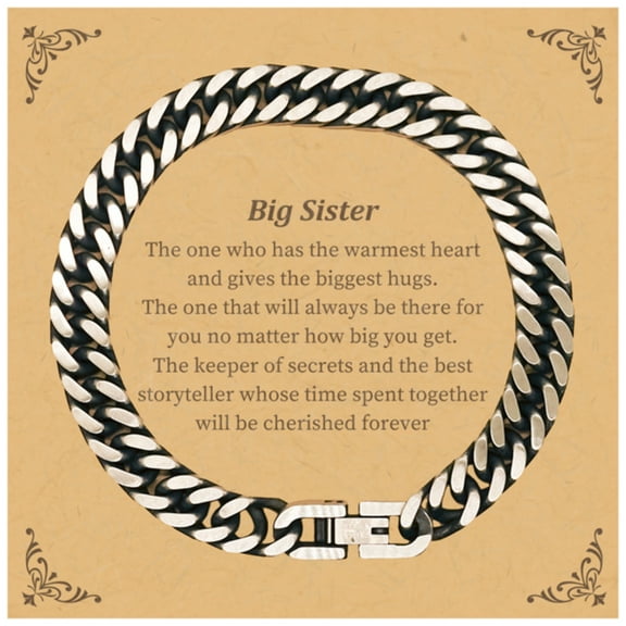 Big Sister Cuban Link Chain Bracelet - The Keeper of Secrets, Perfect Birthday, Graduation Gift, Unique and Inspirational Jewelry for Big Sister, a Warm Heart and Cherished Memories