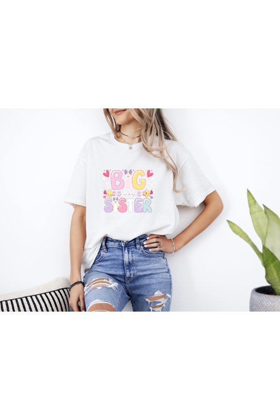 Big Sister Cute Kawaii Pastel Flowers Hearts Sibling Love Unisex T-Shirt