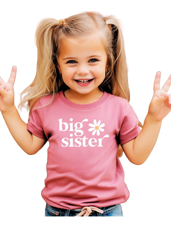 Big Sister Daisy Shirt for Girls Sibling Reveal Announcement Tee, Mauve Shirt, Youth L