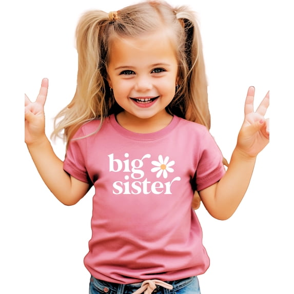 Big Sister Daisy Shirt for Girls Sibling Reveal Announcement Tee, Mauve Shirt, Youth L