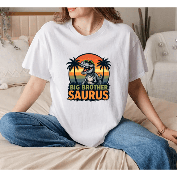 Big Sister Dinosaur Cartoon Family Casual Graphic Print Cute Daily Style Unisex T-Shirt, for men & women, up to size 5XL