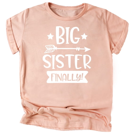Big Sister Finally Sibling Announcement Shirts for Baby and Toddler Girls Sibling Outfits White on Peach Shirt Youth Medium