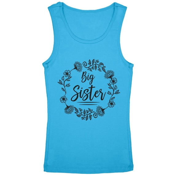 Big Sister Flower Wreaths Youth Girls Tank Top Teal YMD