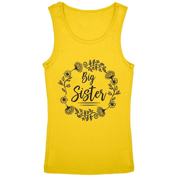 Big Sister Flower Wreaths Youth Girls Tank Top Yellow YMD